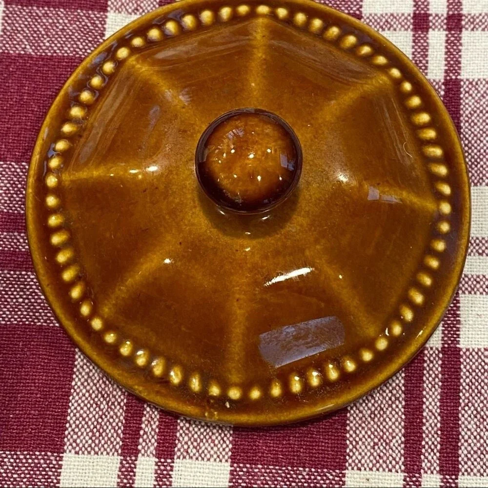 VTG Sears Octagon Amber‎ 3-Piece Set Pitcher, Lidded Sugar Bowl Pattern 4567 USA
